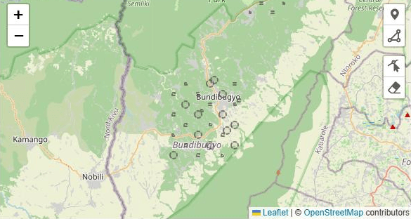 Mapped plot boundaries clustered around Bundibugyo